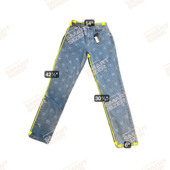 Nasty Gal Womens High Waisted Mom Jeans Size 6 light Wash Blue Denim Star Print - Picture 5 of 7